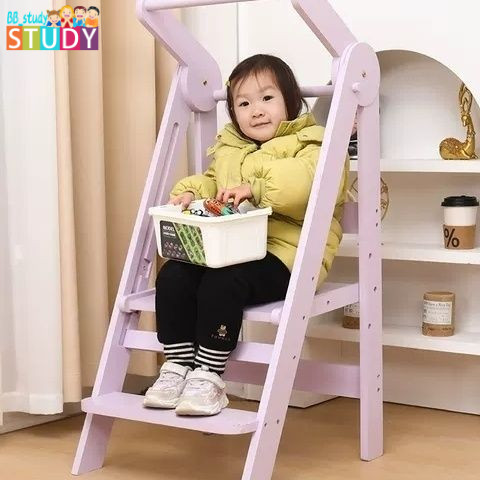 兒童盥洗階梯踏腳凳寶寶踩腳凳學習塔站凳附扶手三層防滑可折疊椅