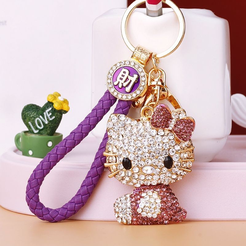 滿鑽kitty貓汽車鑰匙扣女ins包吊飾鑰匙鏈圈禮品精緻可愛創意韓國 汽車鑰匙扣 汽車鑰匙扣 鑰匙扣吊飾
