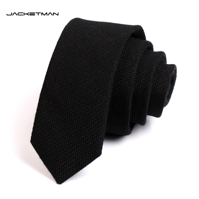 羊毛領帶男士韓版窄款商務5.5cm黑色暗紋單色款禮盒裝
