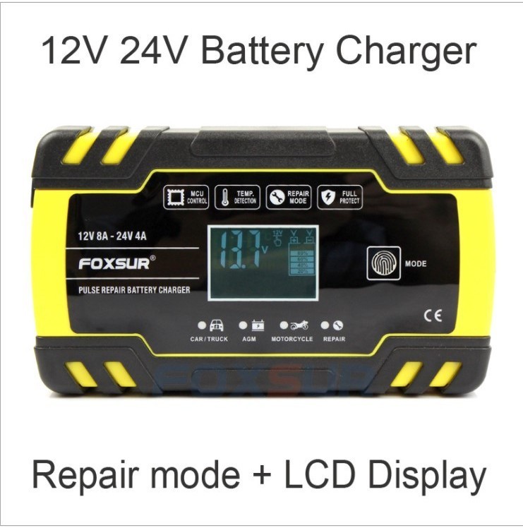 訂單滿199出貨  機車汽車電瓶充電器12V 24V貨車修復型充電器AGM充電機歐規英規