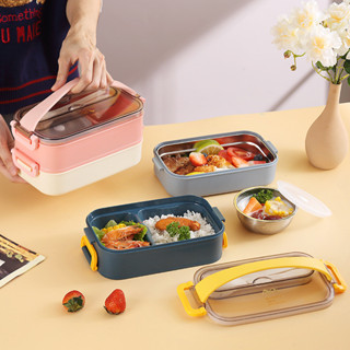 INS不鏽鋼雙層飯盒湯碗成人微波爐午餐盒學生上班便當盒bentobox
