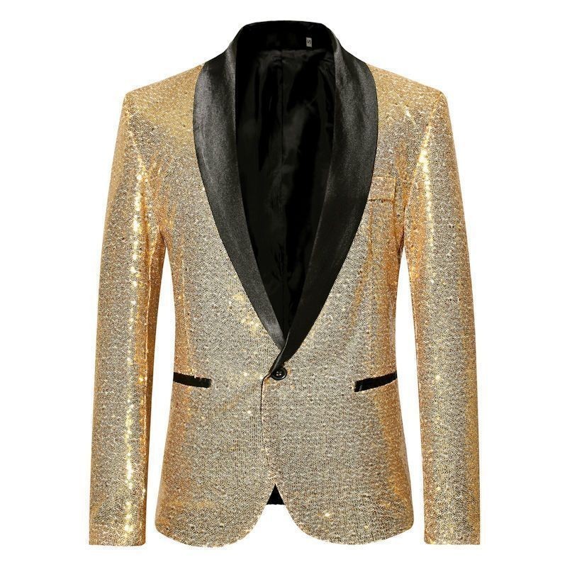 亮片個性男歌手禮服 表演金色西裝外套 主持人夜店DJ服 裝影樓西裝 男