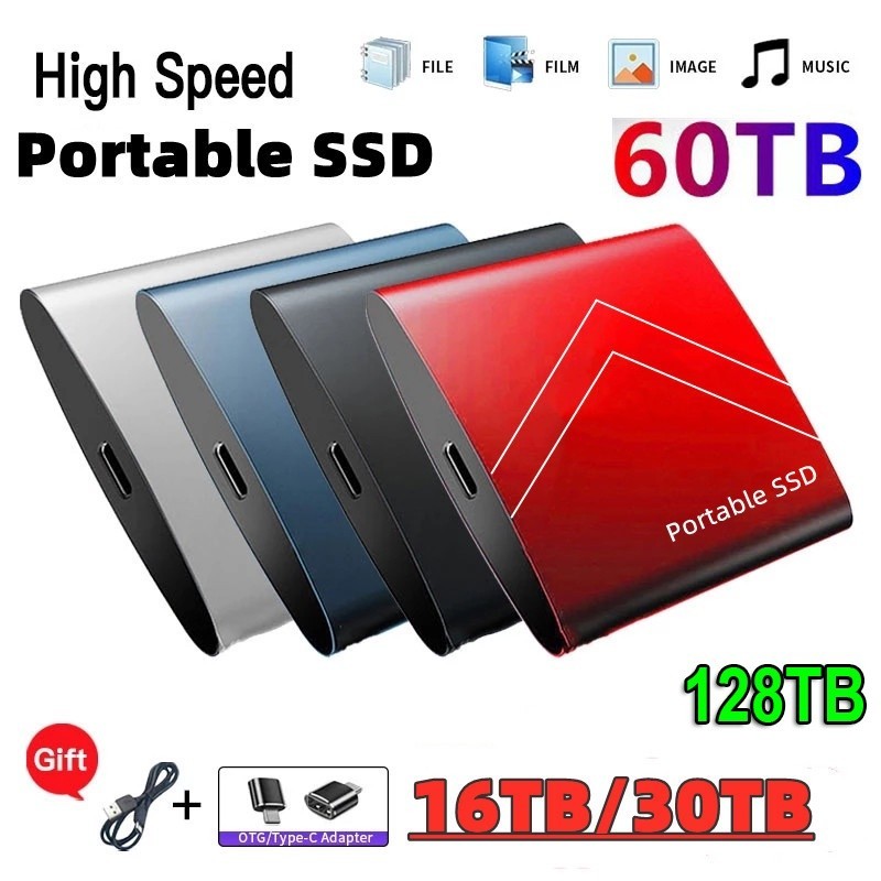 ♞外置 SSD 硬盤 1/2/8/16/30/60/128TB 便攜式固態硬盤 C 型 USB 3.1 適用於電腦筆記本