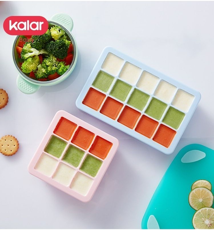 超級好用！ kalar矽膠製冰盒 嬰兒儲存保鮮輔食冷凍盒 帶蓋大冰格模具