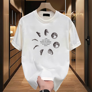 【Oversize】街頭圓領黑色白色男士簡約衣服街頭印花衣服純色T恤舒適棉襯衫NASA宇航員夏季220Gsm休閒上衣
