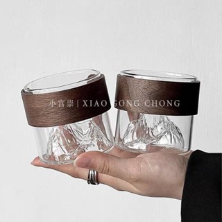 觀山杯防燙竹木杯套 耐熱綠茶杯泡茶杯富士山杯玻璃杯家用水杯子