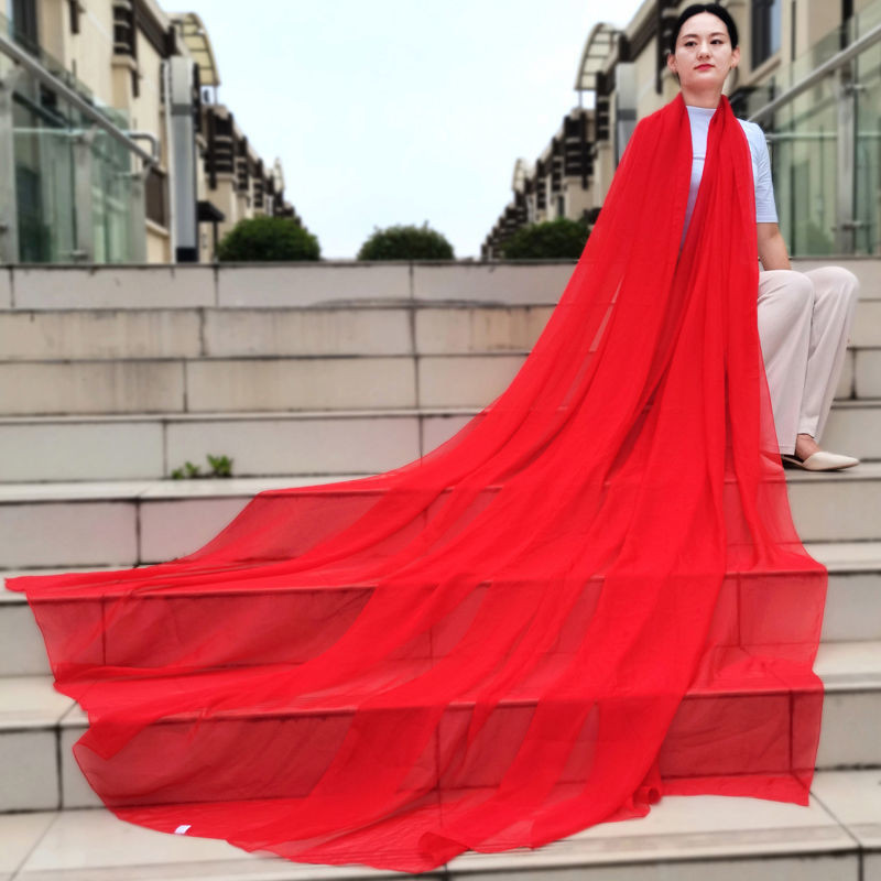 新品熱賣  絲巾 5米超大紅色旅遊拍照絲巾 女 3米長款絲巾 白色漢服長飄帶 長絲巾