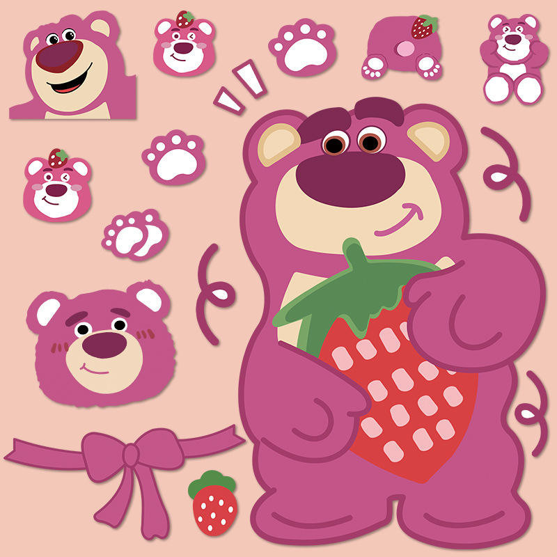 【創意貼紙】 整張小熊粉色草莓熊貼紙行李箱電腦筆記本手機殼裝飾貼畫手帳素材