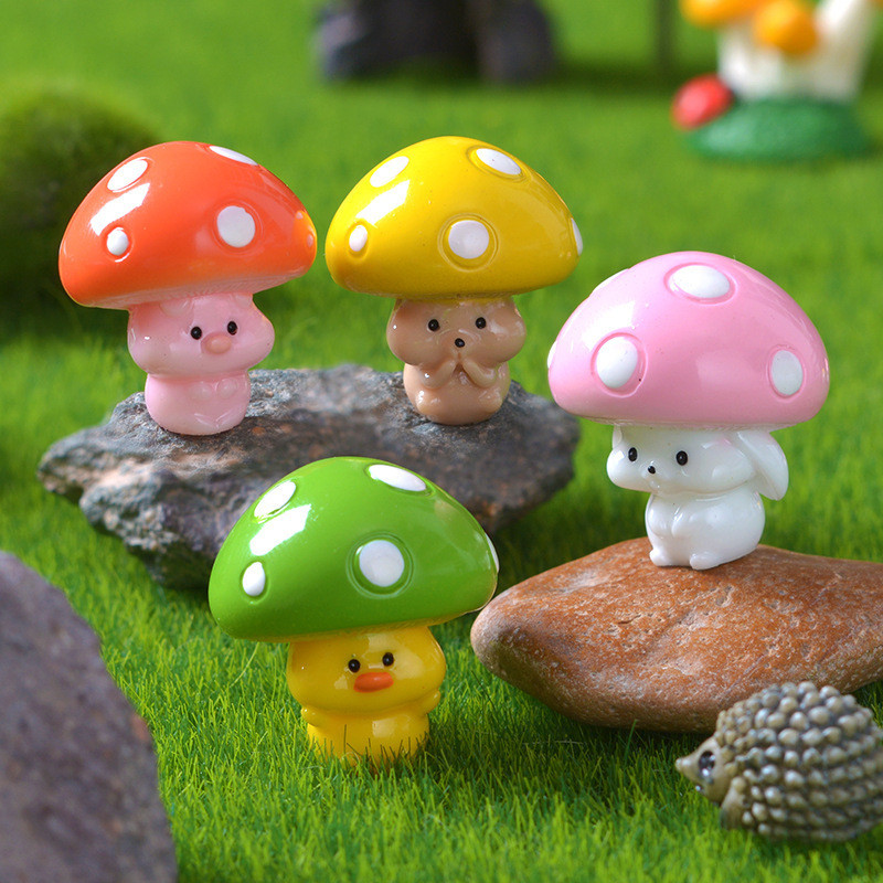新款卡通蘑菇頭動物微景觀園藝盆栽小擺件 可愛小豬小兔DIY小配件