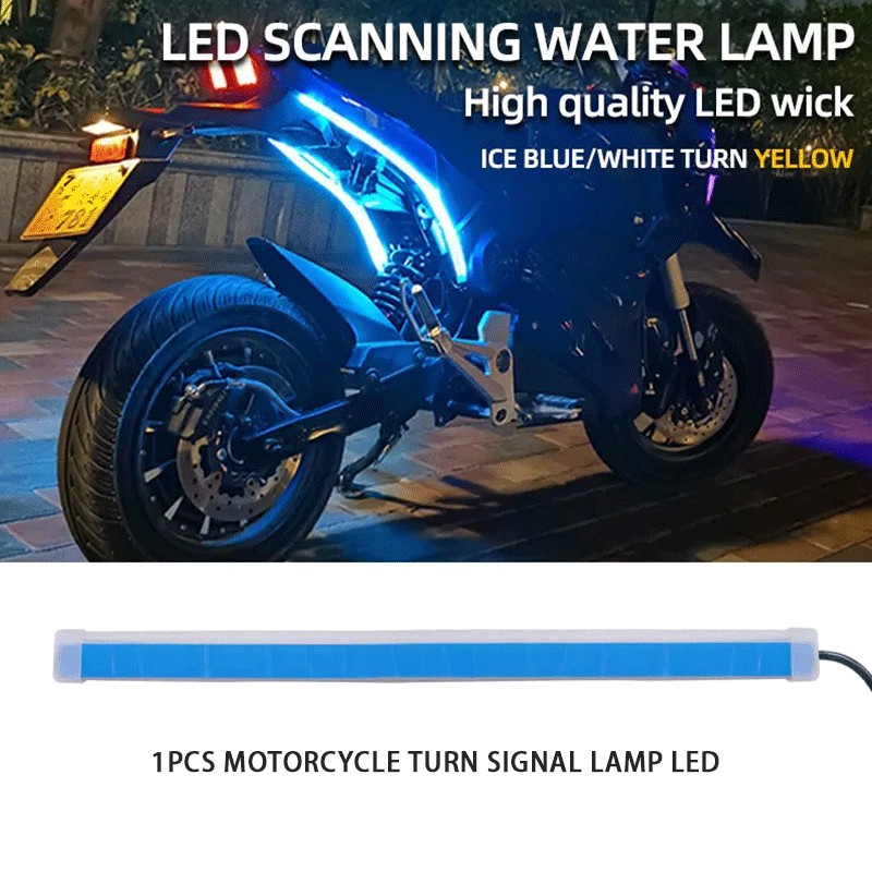 1 件裝摩托車 LED DRL 日間行車燈黃色流光燈條轉向信號燈柔性尾燈條用於摩托車