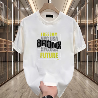 【Oversize】簡約上衣T圖案T恤圓領純棉襯衫素色舒適黑色白色2025休閒男士220Gsm搞笑圖形印花潮流捲曲