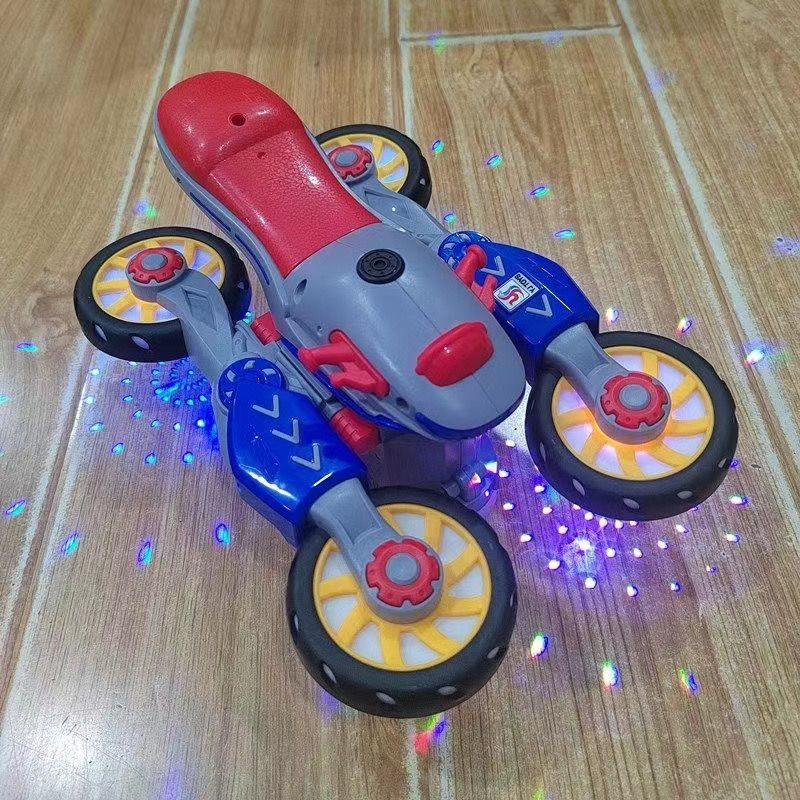 兒童特技變形機車萬向旋轉音樂炫酷燈光電動男女孩寶寶發光玩具