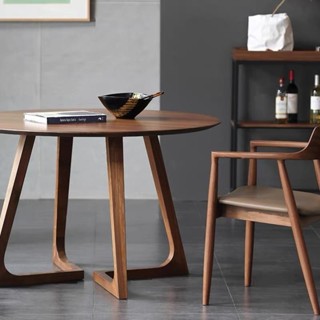 【免運】 北歐設計全實木圓形餐桌橡木家用小戶型茶几休閒商用咖啡桌椅組合