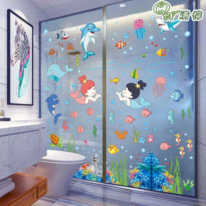 現貨速發🔥清檸🔥  衛生間浴室房間防水貼畫 壁貼 壁紙 牆壁貼紙 牆貼臥室貼紙卡通海洋魚自粘3D立體
