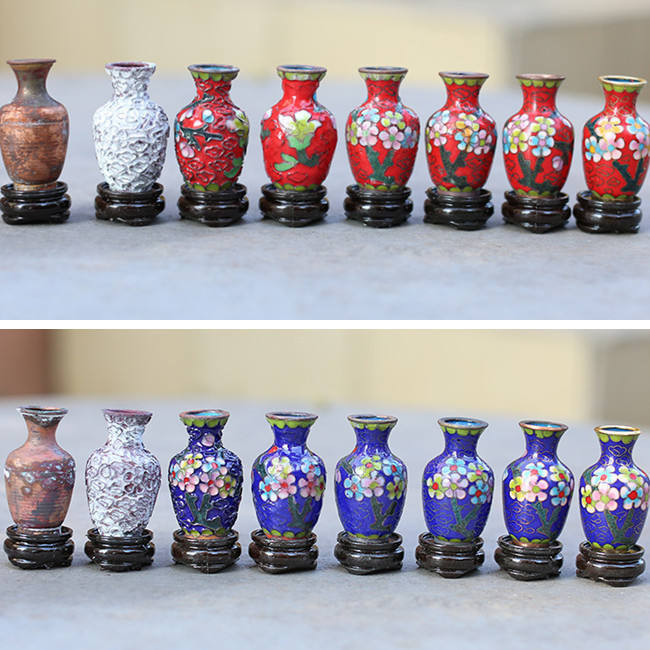 正宗北京景泰藍製作工藝流程展示瓶 純手工銅胎掐絲琺琅花瓶套裝