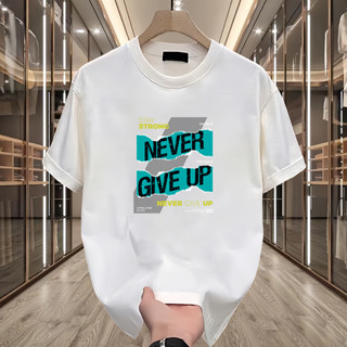 【Oversize】T恤襯衫圖案街頭上衣圓領純色圖案2025簡約印花華夫格男士黑色白色潮流捲曲透氣220Gsm T恤