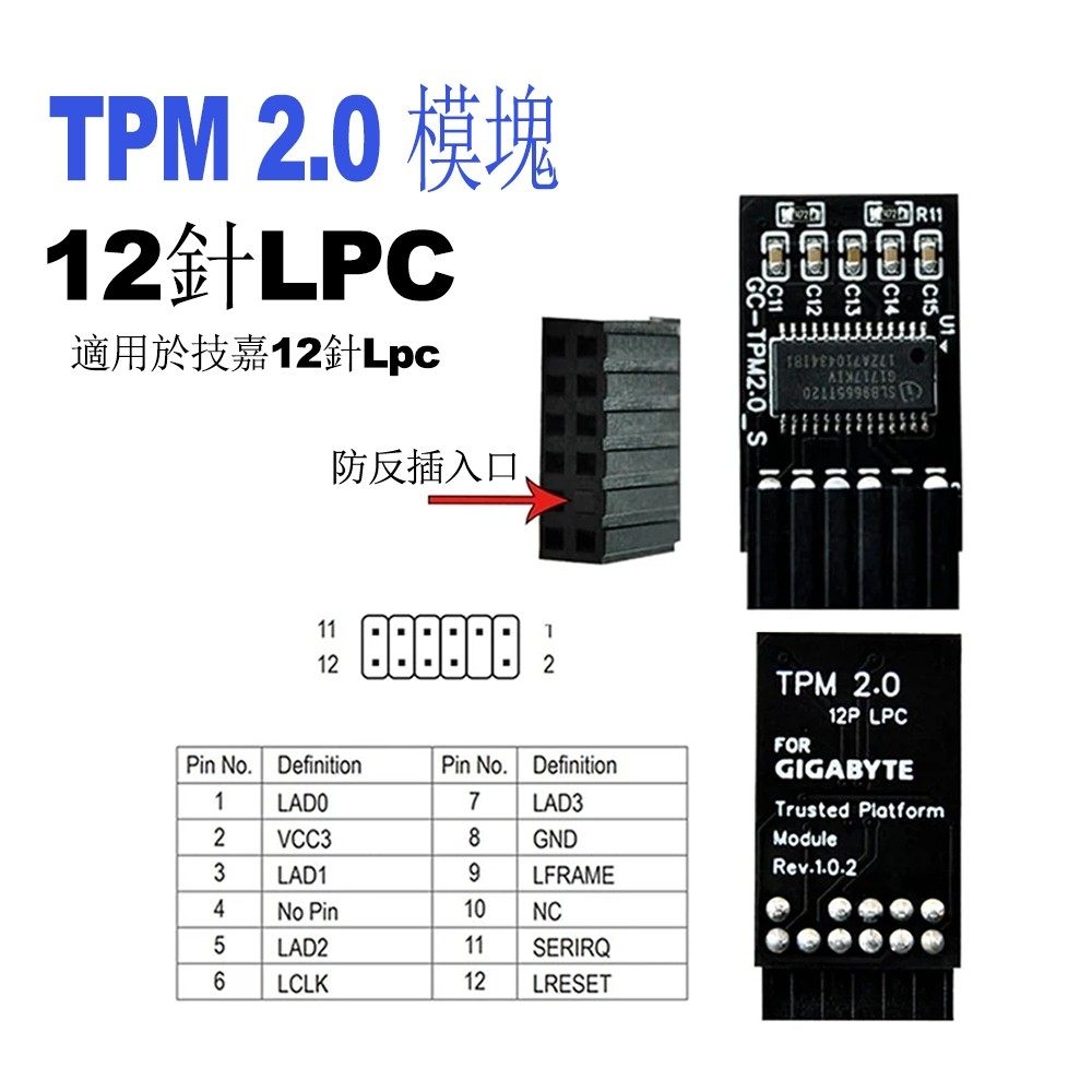 ♞,♘,♙TPM2.0 模塊LPC 12針適用於技嘉GC-TPM2.0_S TPM模塊（12針12-1）