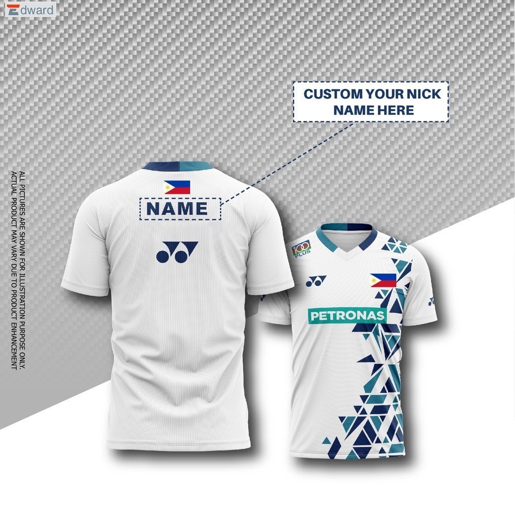 【Edward】(免費自定義姓名和號碼)新設計菲律賓羽毛球球衣最新 Yonex 羽毛球球衣免費自定義姓名和徽標抗菌 T