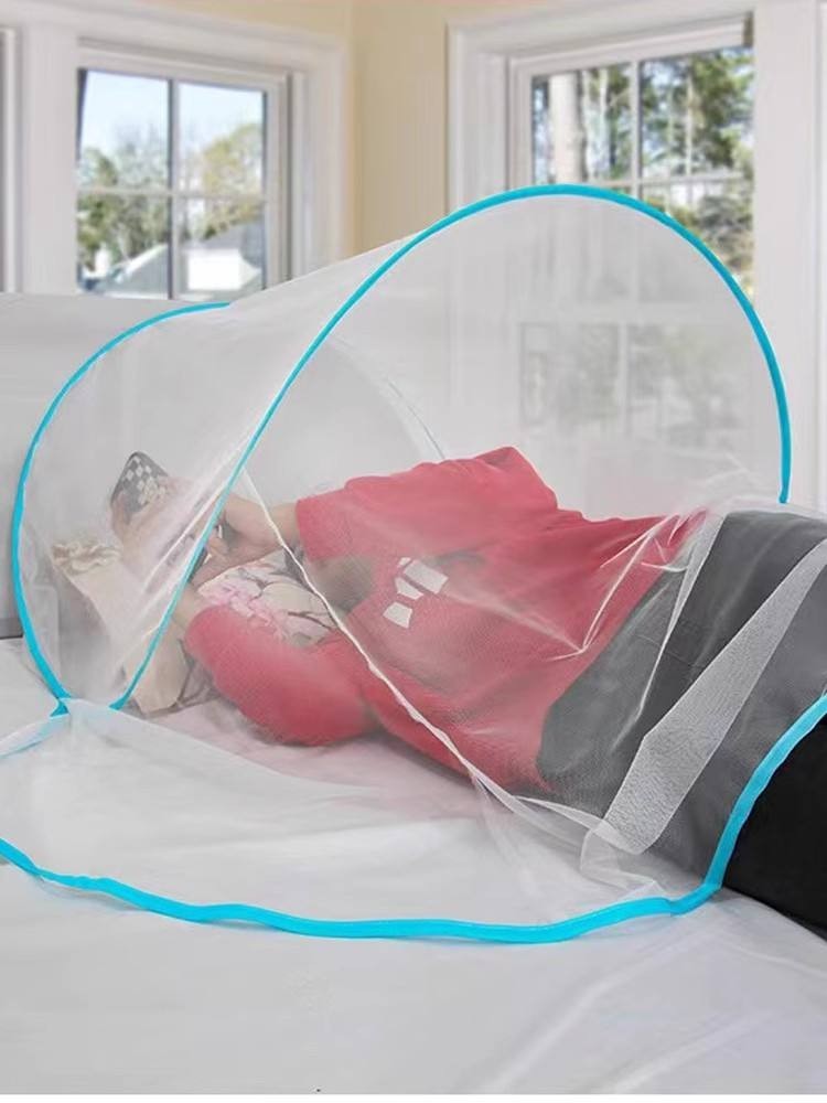 防蚊罩頭部紗網帳篷防蚊頭罩睡覺迷你可摺疊嬰兒面部床頭加密蚊帳
