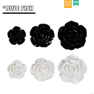 洞洞鞋配件 黑白素色玫瑰花 crocs裝飾扣 配件 diy智必星飾品 鞋花 個性搭配 *BLUEFISH