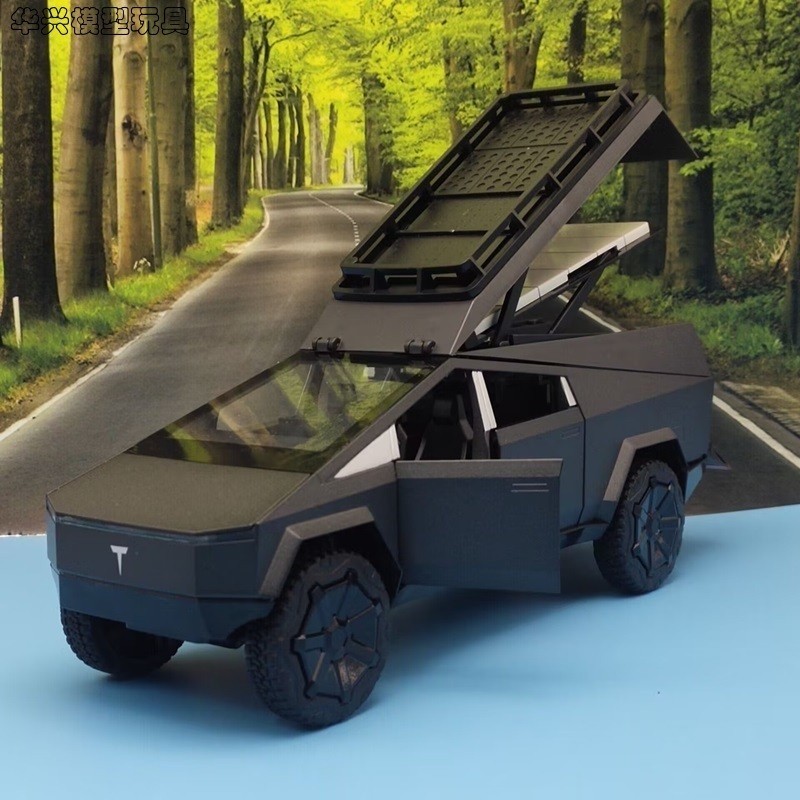 【華興模型玩具】 合金玩具車 1：24 特斯拉模型車 叄段開關 皮卡車模型 露營車模型 房車 休旅車 帶聲光 車模擺件