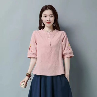 民國中式唐裝 女夏季復古棉麻茶服禪意漢服改良中國風女裝旗袍上衣