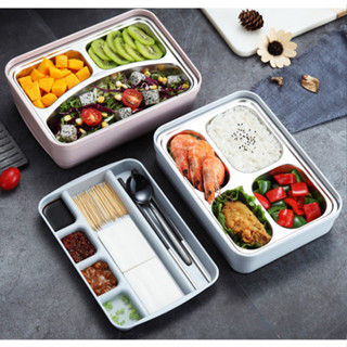 創意304不鏽鋼分層飯盒分格保溫午餐盒帶餐具格便當盒lunch box