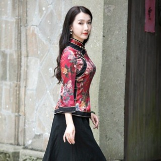 民國風圓領中式盤扣上衣 民國風圓領中式盤扣上衣 唐裝女復古中國風改良旗袍上衣 秋季年輕款茶服禪意中式民族風女裝