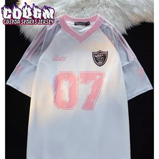【球衣定製名稱】Coquette Oversized Style 肩貼短袖男士 T 恤女士夏季銀色上衣半袖粉色情侶 V