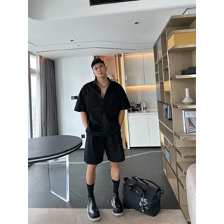 【百萬型男穿搭衣櫃】男士套裝 潮牌高街簡約襯衫套裝男夏季新款大尺碼1.0-150.0kg寬鬆休閒短袖短褲潮