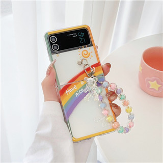 SAMSUNG 可愛的彩虹透明手機殼帶漸變鈴環手鍊適用於三星 Galaxy Z Flip5 Zflip6 ZFlip 5
