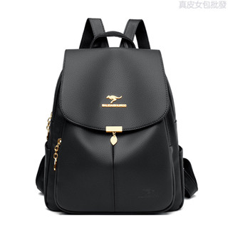 袋鼠正品真皮牛皮側背斜揹包女大容量韓國多隔層女生精品包包2024新款 後揹包新款韓版大容量休閒軟皮包中年媽媽揹包旅行小背