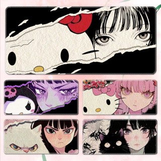 三麗鷗 Hello Kitty Kuromi 滑鼠墊特大號高顏值民族時尚黑色粉色辦公鍵盤墊筆記本電腦桌墊