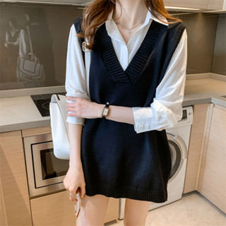 💕甜心大尺碼💕大尺碼氣質Polo領針織馬甲女秋冬大碼高階感遮肉顯瘦上衣