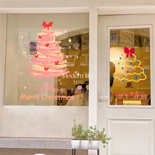 ♡modern life. ins卡通聖誕樹聖誕裝飾店鋪櫥窗玻璃門貼紙聖誕氛圍佈置窗花貼