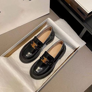 女高圓頭英倫風小牛皮粗跟樂福鞋35-40
