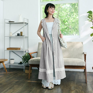 OB嚴選 日系2WAY純棉格紋拼接蕾絲背心長洋裝 《DA10481》