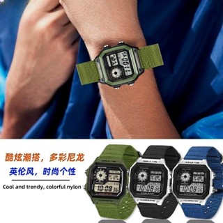 臺灣出貨 適用卡西歐手錶AE-1200WH/AE1300 AEQ-110/W-800防水尼龍帆布錶帶