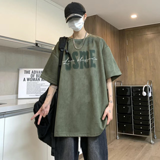❤免運❤ 麂皮絨夏季新款 美式短袖 寬鬆休閒上衣 oversize短袖 美式復古上衣 美式t恤男潮牌字母t卹
