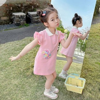 ✨小不點兒✨女童洋裝 可愛小熊POLO裙女童連衣裙寶寶裙子 夏季新款洋氣兒童小童夏裝公主運動風裙子洋氣（90-140碼）
