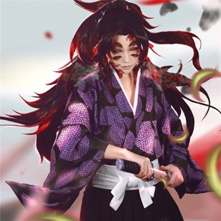 ♞,♘熱賣下殺黑死牟cos服 鬼滅之刃上弦之一cos日式和服繼國嚴勝cosplay服裝男套裝 假髮 木屐 紋身貼