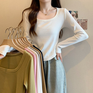 💕 甜心大尺碼 大尺碼秋季2024新款女裝正肩長袖T恤女方領打底衫小眾顯瘦上衣洋氣遮肉上衣