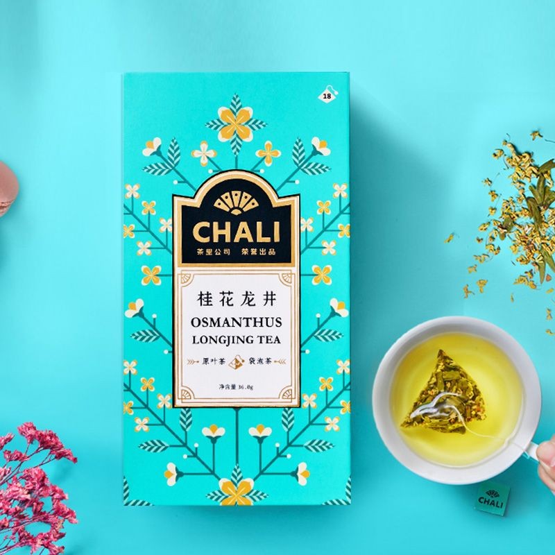 【台灣熱賣】 CHALI桂花龍井袋泡茶龍井茶綠茶包桂花茶綠茶三角組合花茶包