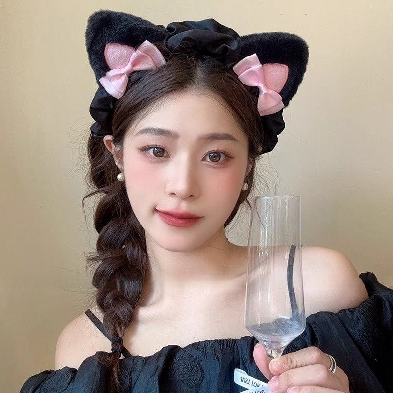 小貓探頭可愛貓耳朵髮飾髮箍外出百搭高顱頂顯臉小髮窟網頭箍女 頭飾 髮飾  韓國髮飾
