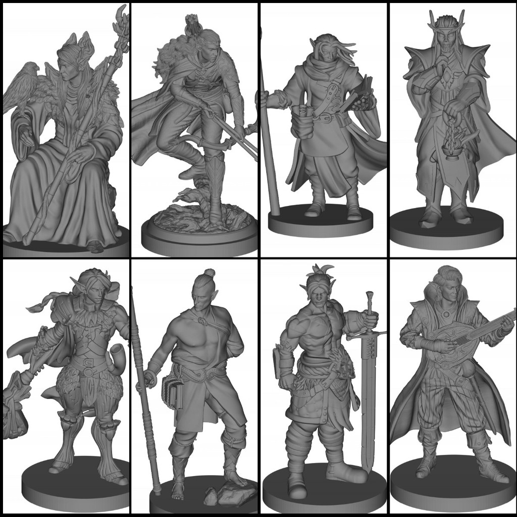 【桌遊模型】精靈男性八職業組合 入門包合集 DND跑團桌遊棋子模型