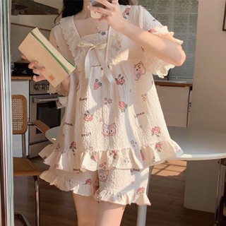 睡衣女夏季薄款短袖寬鬆夏天2023年全新可愛甜美公主風家居服套裝
