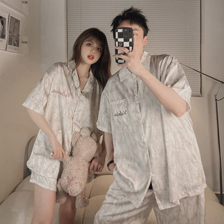 $免運$ 韓國情侶睡衣套裝 短袖睡衣 女睡衣 居家服 睡衣套裝 男生睡衣 性感睡衣 冰絲睡衣 ins寬鬆大尺碼