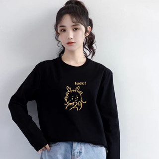 免運 純棉 女裝 寬鬆t恤女 寬鬆 大尺碼上衣 秋季衣服女 印花圓領上衣 長袖上衣 長袖 落肩上衣 女生上衣 0059