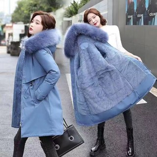 現貨 現貨 新品熱賣 女生中長款派克服棉服 新款派克棉服女中長款2024大尺碼韓版刷毛棉衣棉襖外套加厚冬天棉襖