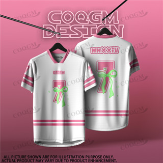 No 99 Jersey Coquette Oversized韓版時尚短袖T恤男女夏季蝴蝶結v領上衣情侶運動衫定製姓名號
